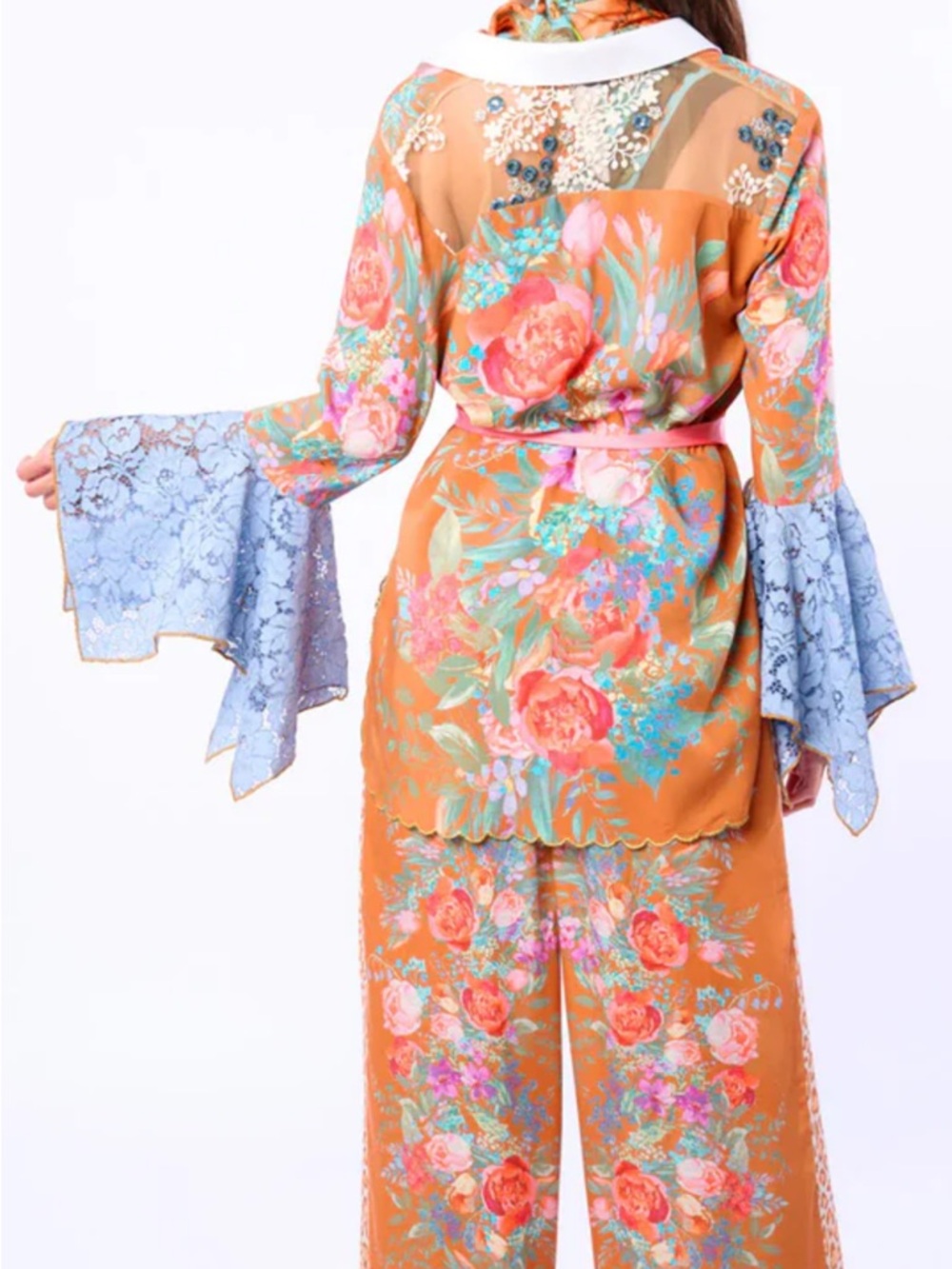 Floral Wide-Leg Drawstring Pants in Orange - Picture 6 of 6